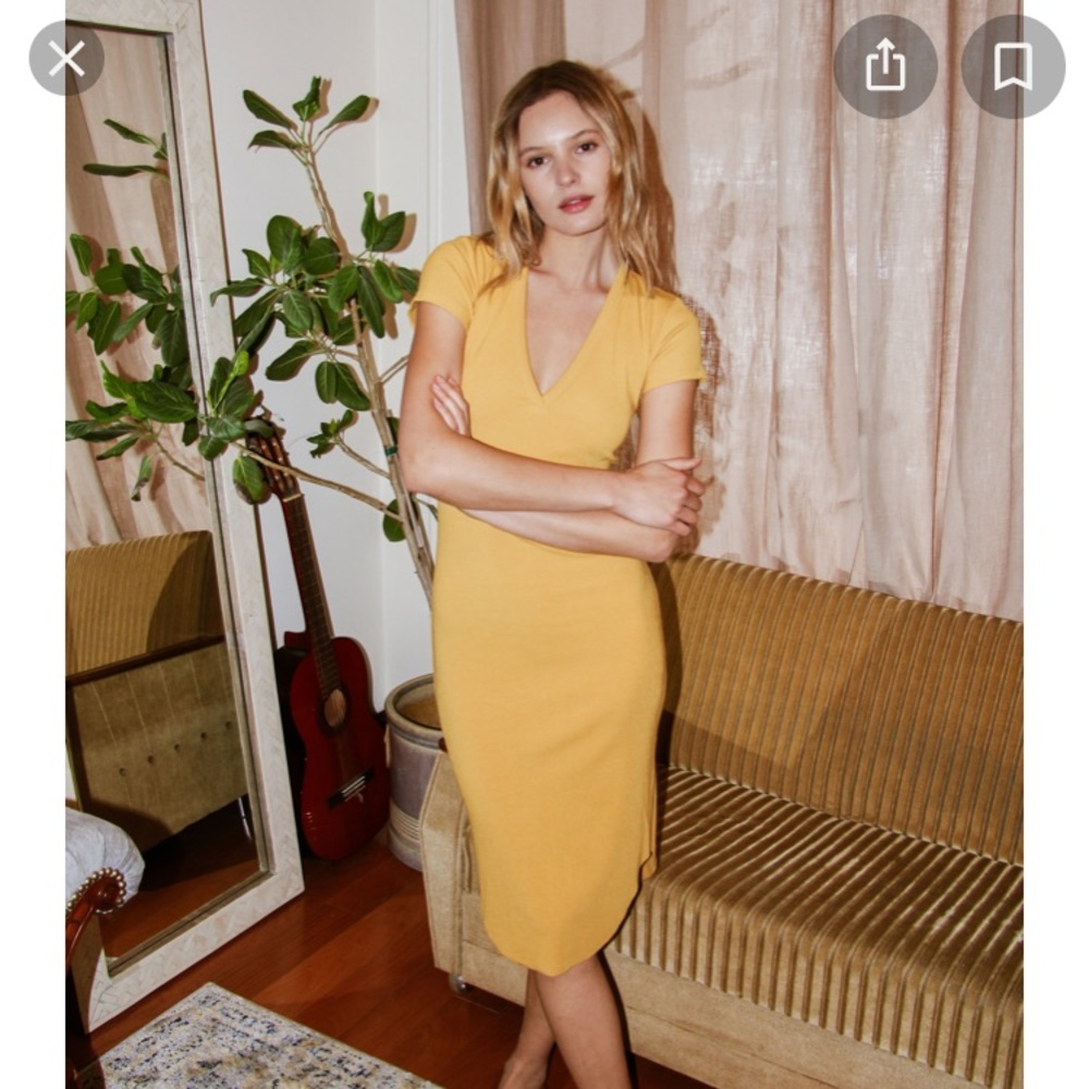 Aritiza yellow V-neck bodycon midi dress